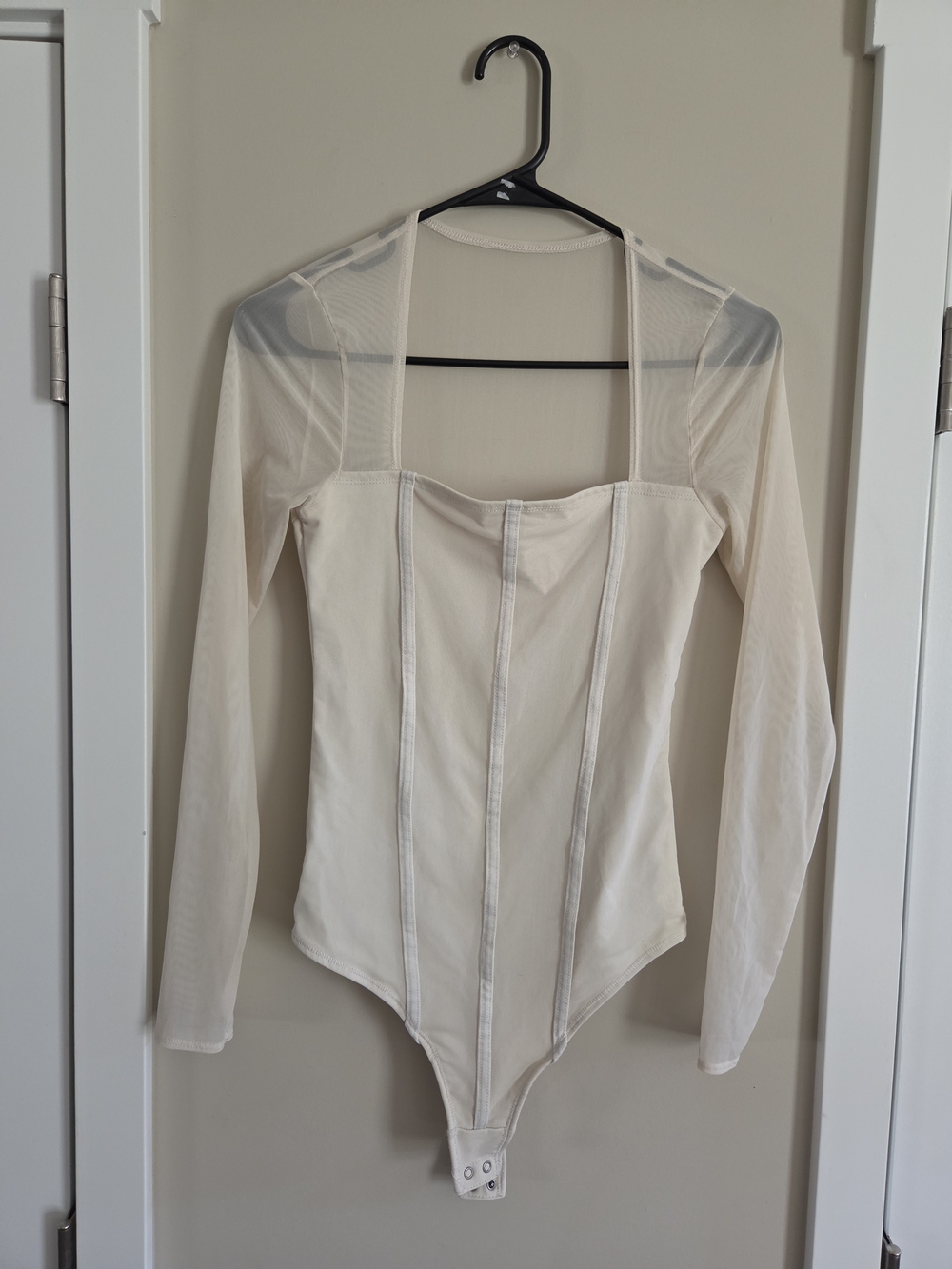 Abercrombie & Fitch Womens Ivory Long Sleeve Sheer Snap Bodysuit S Corset Bride